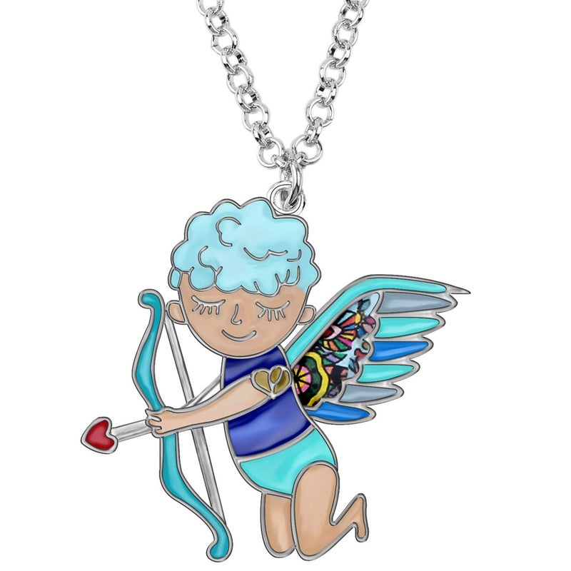 BONSNY Statement Enamel Love Angel Cupid Necklaces Pendant Original Design for Women Gifts Jewelry - Image 1